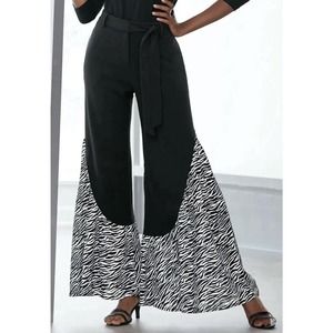 Ashro Woman’s Black White Zebra Print Wide Leg Pants Size 12.